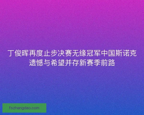 丁俊晖再度止步决赛无缘冠军中国斯诺克遗憾与希望并存新赛季前路