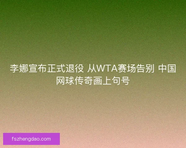 李娜宣布正式退役 从WTA赛场告别 中国网球传奇画上句号